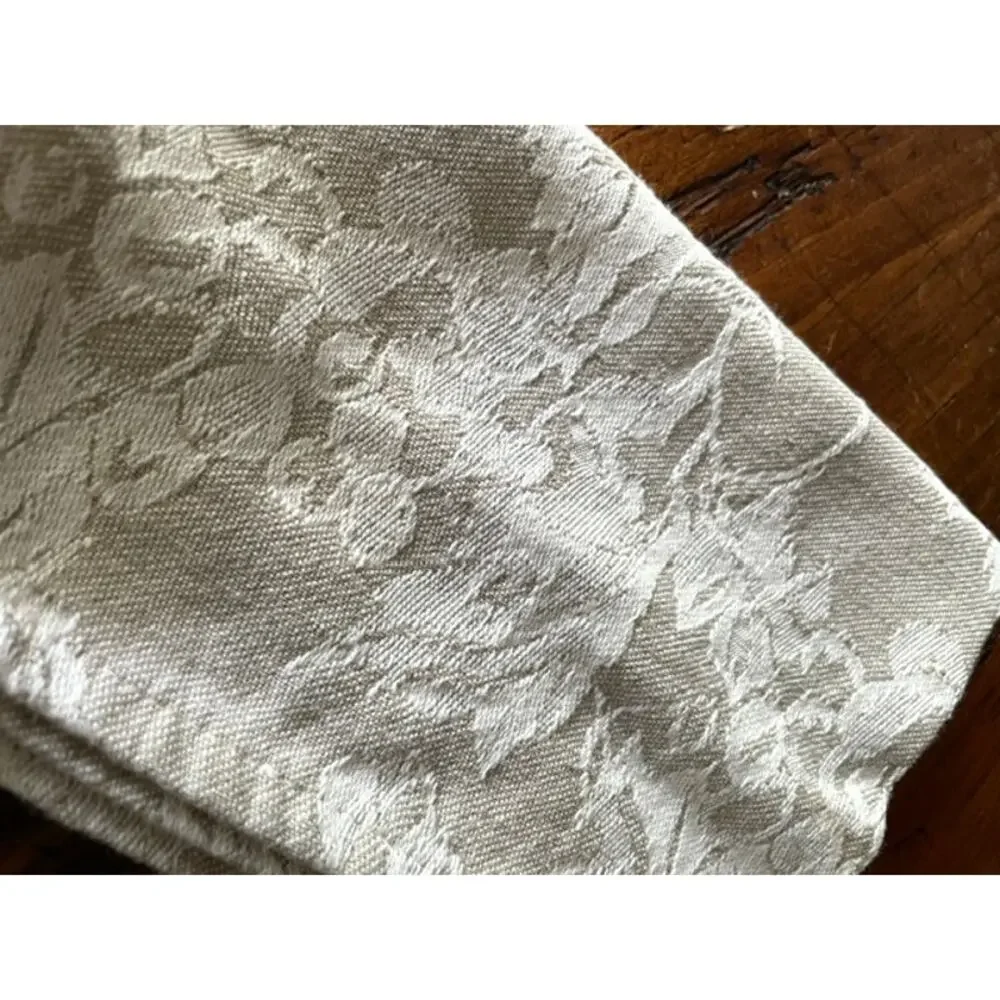 Ivory Floral Damask Cotton Napkins Set of 6 Woven Jacquard Table Linens